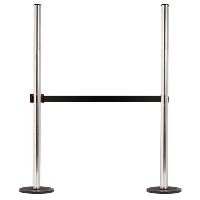 Pedestal em alumínio com acabamento cromado de 180 cm de altura.